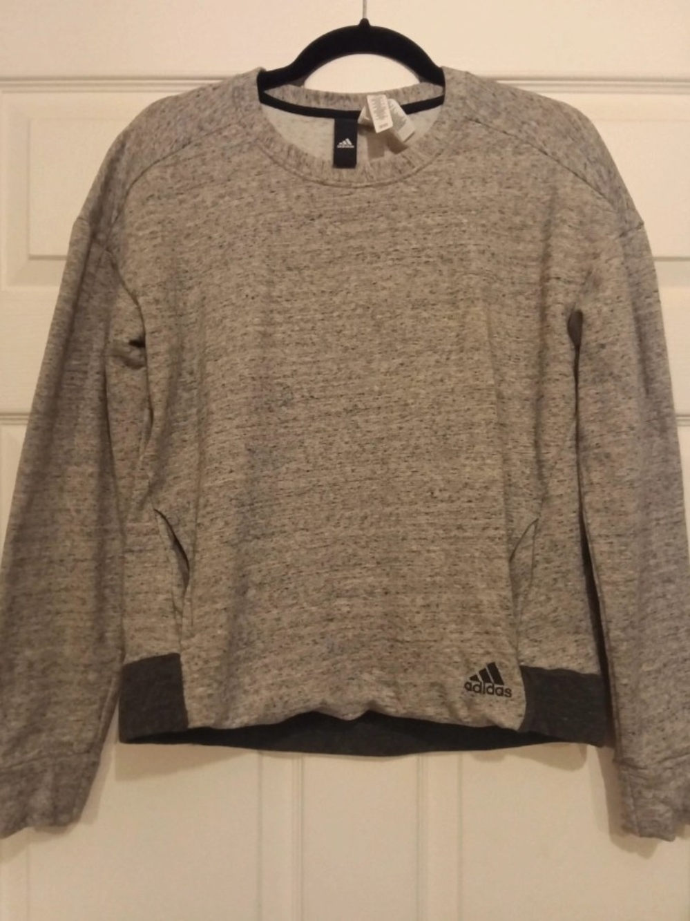 adidas Heather Gray Crewneck Pullover with Contrast Hem